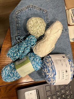 Skein Just Cotton Turquoise Marl/Skein Twisted Cotton Blend Blue/Ecru NWT